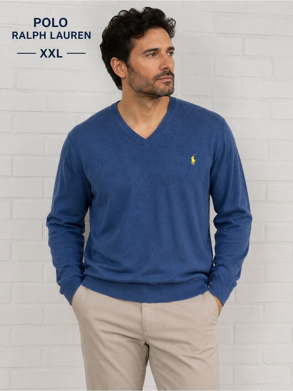 Polo Ralph Lauren Pima Cotton V-Neck Sweater Blue XXL Men’s Classic Logo